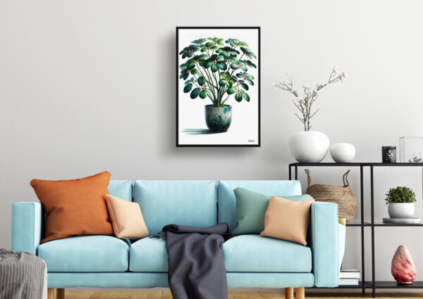 watercolour realist home plants umbrella plantschefflera actinophylla living room