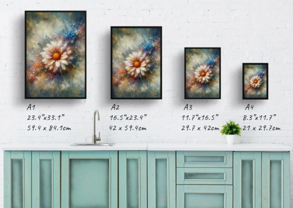 oil whimsical flowers asteraceaechrysanthemum print size comparison 1