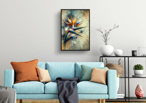 oil whimsical flowers bird of paradisestrelitzia living room 1