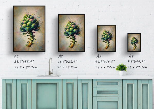 oil whimsical flowers brassica oleraceabrussel sprouts print size comparison 1