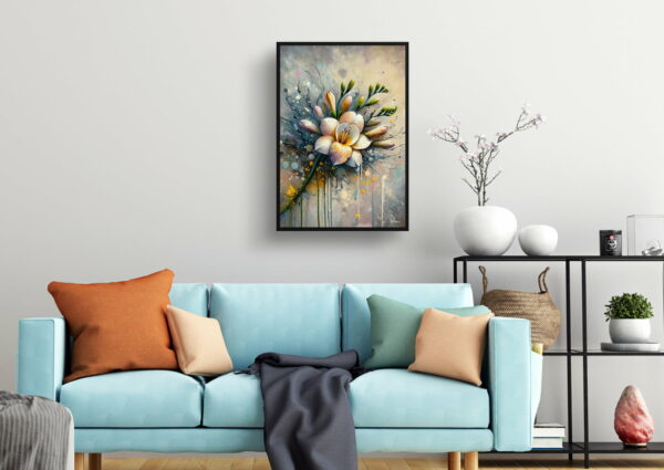 oil whimsical flowers cape cowslipfreesia living room 1