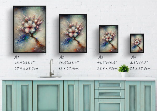 oil whimsical flowers cherry blossomsakura print size comparison 1