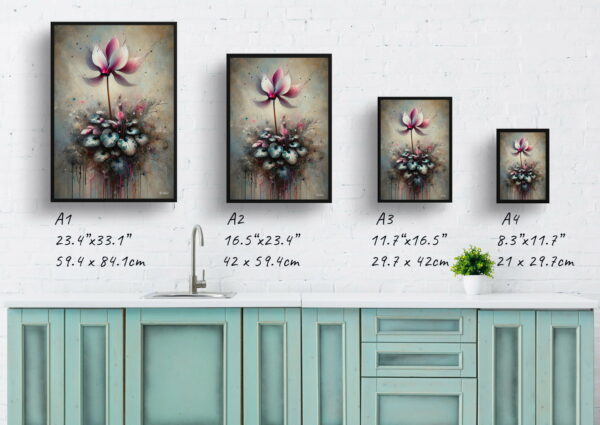 oil whimsical flowers cyclamen persicumcyclamen print size comparison 1