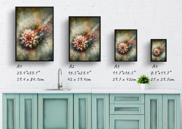 oil whimsical flowers dahliaasteraceae print size comparison 1