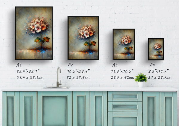 oil whimsical flowers geraniumpelargoniums print size comparison 1