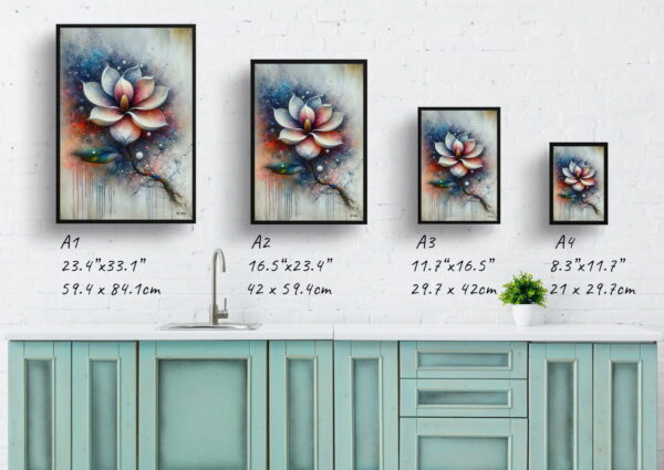 oil whimsical flowers magnoliagrandiflora print size comparison 1