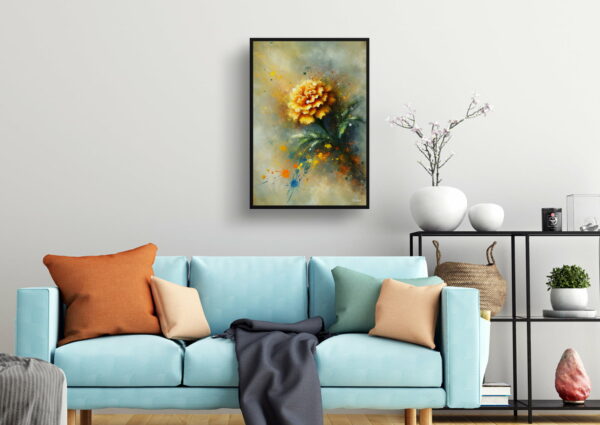 oil whimsical flowers marigoldtagetes living room 1