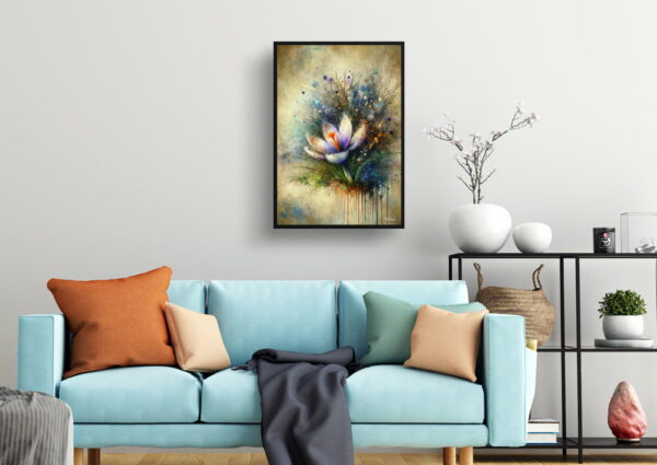 oil whimsical flowers meadow saffroncrocus living room 1