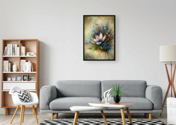 oil whimsical flowers meadow saffroncrocus office 1