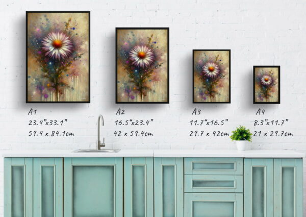 oil whimsical flowers michaelmas daisyaster print size comparison 1