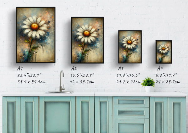 oil whimsical flowers oxeye margueritedaisy print size comparison 1