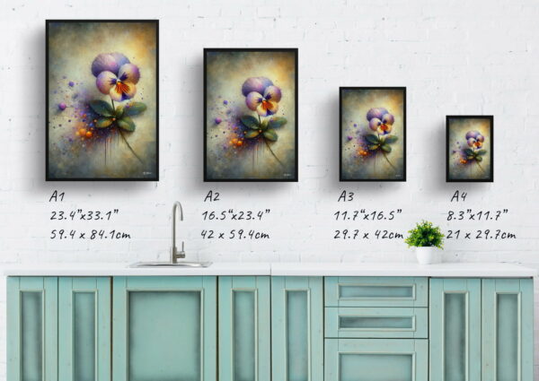 oil whimsical flowers pansyviola x wittrockiana print size comparison 1