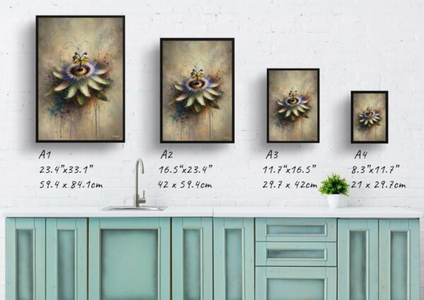 oil whimsical flowers passion flowerpassiflora print size comparison 1