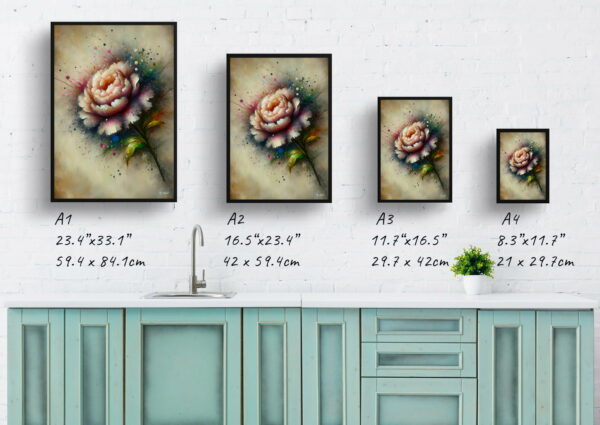 oil whimsical flowers peonypaeonia print size comparison 1