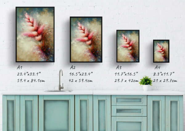 oil whimsical flowers pink muhly grassmuhlenbergia print size comparison 1