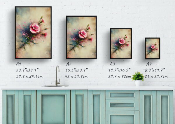 oil whimsical flowers pinksdianthus print size comparison 1