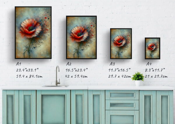 oil whimsical flowers poppypapaver rhoeas print size comparison 1