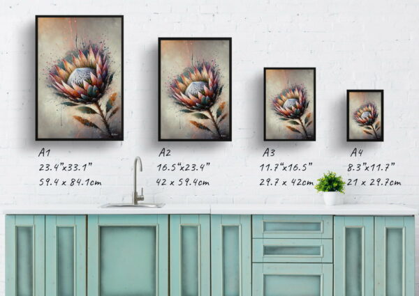 oil whimsical flowers proteassugarbushes print size comparison 1