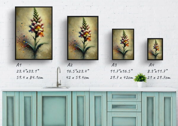 oil whimsical flowers snapdragon antirrhinum print size comparison 1