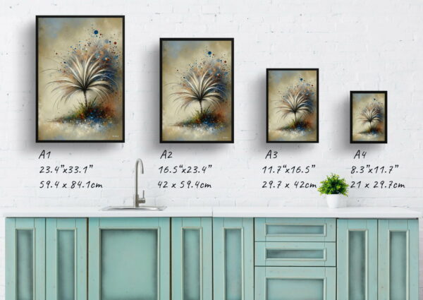 oil whimsical flowers stipa ichujarava ischu print size comparison 1