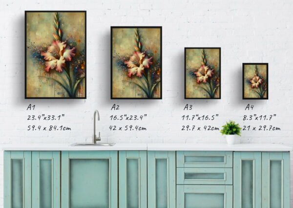 oil whimsical flowers sword liliesgladiolus print size comparison 1