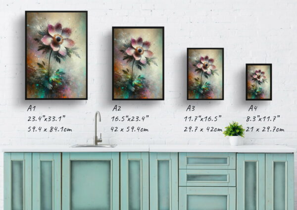 oil whimsical flowers windfloweranemone print size comparison 1