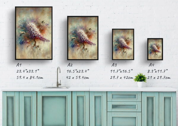 oil whimsical flowers wisteriafabaceae print size comparison 1