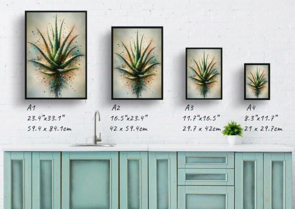 oil whimsical home plants aloe veraaloe barbadensis print size comparison 1