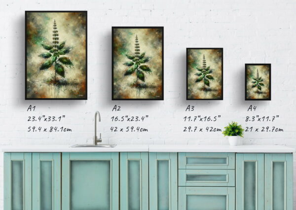 oil whimsical home plants basilocimum basilicum print size comparison 1