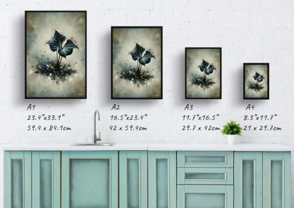 oil whimsical home plants black velvet alocasiaalocasia reginula print size comparison 1