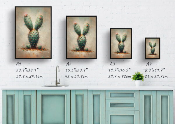 oil whimsical home plants bunny ears cactusopuntia microdasys print size comparison 1