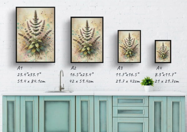 oil whimsical home plants catnipnepeta cataria print size comparison 1