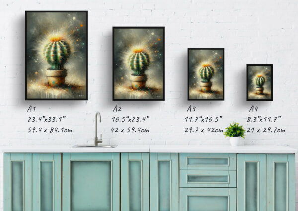 oil whimsical home plants golden barrel cactusechinocactus grusonii print size comparison 1