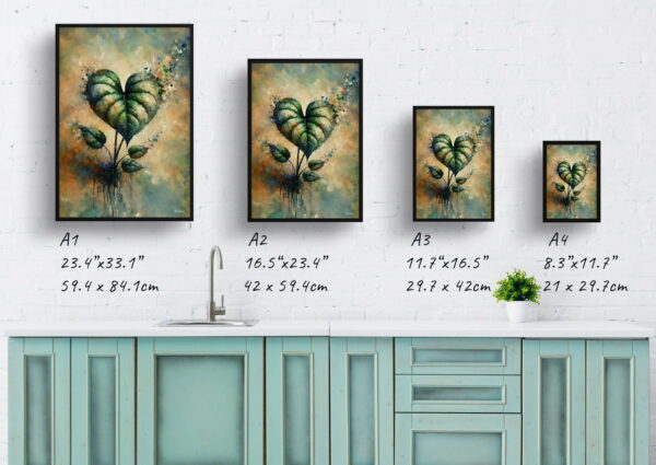 oil whimsical home plants heartleaf philodendronphilodendron hederaceum print size comparison 1