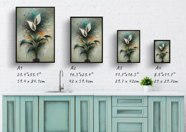 oil whimsical home plants peace lilyspathiphyllum wallisii print size comparison 1