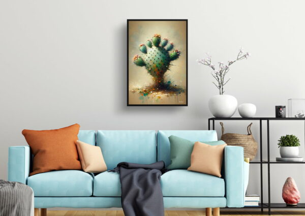 oil whimsical home plants prickly pear cactusopuntia living room 1