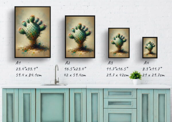 oil whimsical home plants prickly pear cactusopuntia print size comparison 1