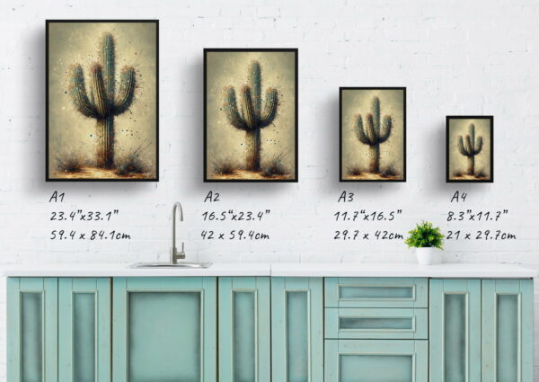 oil whimsical home plants saguaro cactuscarnegiea gigantea print size comparison 1