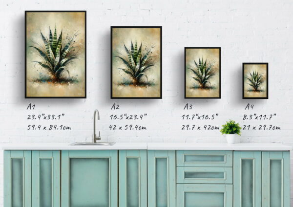 oil whimsical home plants snake plantdracaena trifasciata print size comparison 1