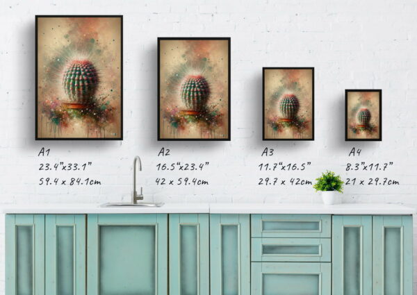 oil whimsical home plants thimble cactusmammillaria gracilis fragilis print size comparison 1