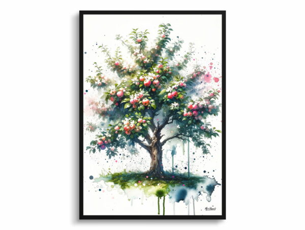 watercolour blotted flowers apple treemalus domestica front view 1