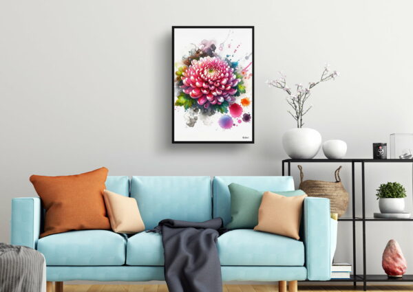 watercolour blotted flowers asteraceaechrysanthemum living room 1