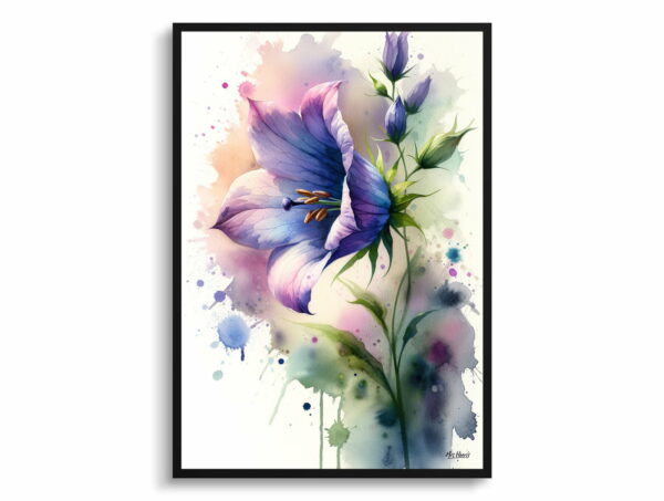 watercolour blotted flowers bellflowercampanula front view 1