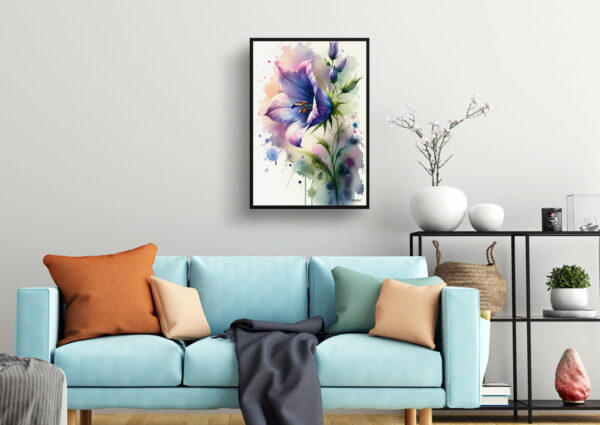 watercolour blotted flowers bellflowercampanula living room 1