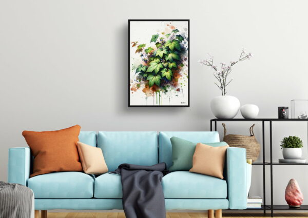 watercolour blotted flowers big leaved pepper vineampelopsis megalophylla living room 1