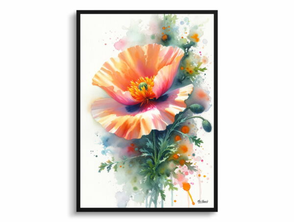 watercolour blotted flowers california poppyeschscholzia front view 1