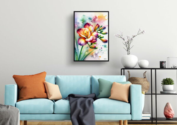 watercolour blotted flowers cape cowslipfreesia living room 1