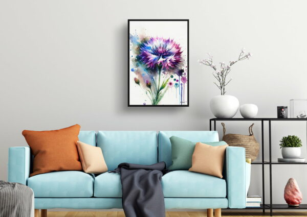 watercolour blotted flowers cornflowercentaurea cyanus living room 1