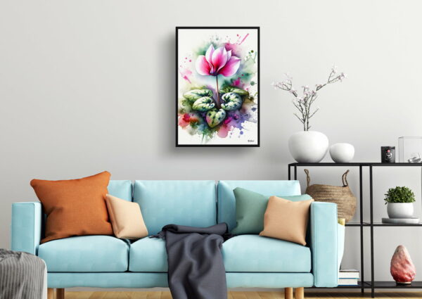 Cyclamen Persicum (Cyclamen) Watercolour Botanical Art Print - Blotted Painting Framed Plant Wall Art - Image 10