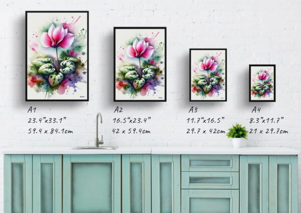 Cyclamen Persicum (Cyclamen) Watercolour Botanical Art Print - Blotted Painting Framed Plant Wall Art - Image 12